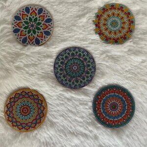 Ten Piece Premade Diamond Painting Mandala Coasters with Holder
